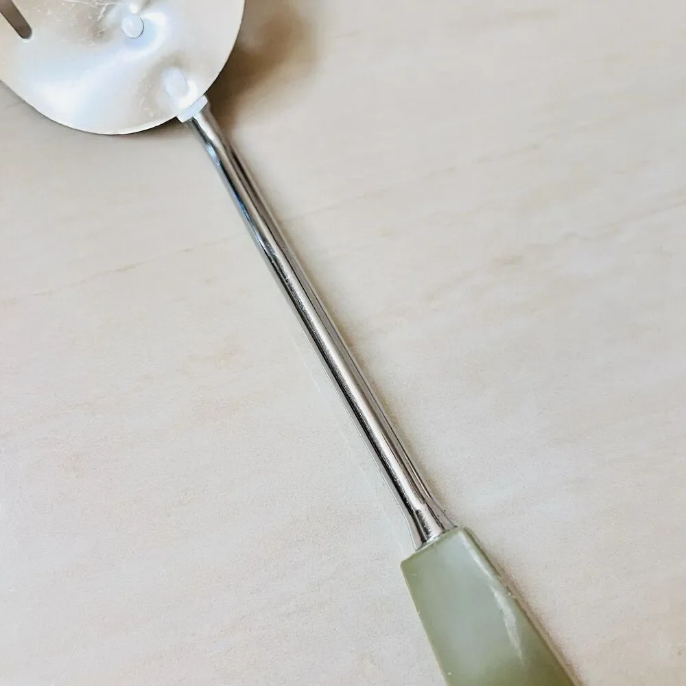 Vintage EKCO 13” Slotted Spatula Turner Angled Chromium Plated USA Green Handle